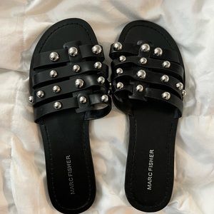 MARC FISHER BLACK LEATHER SANDALS EUC Size 8
